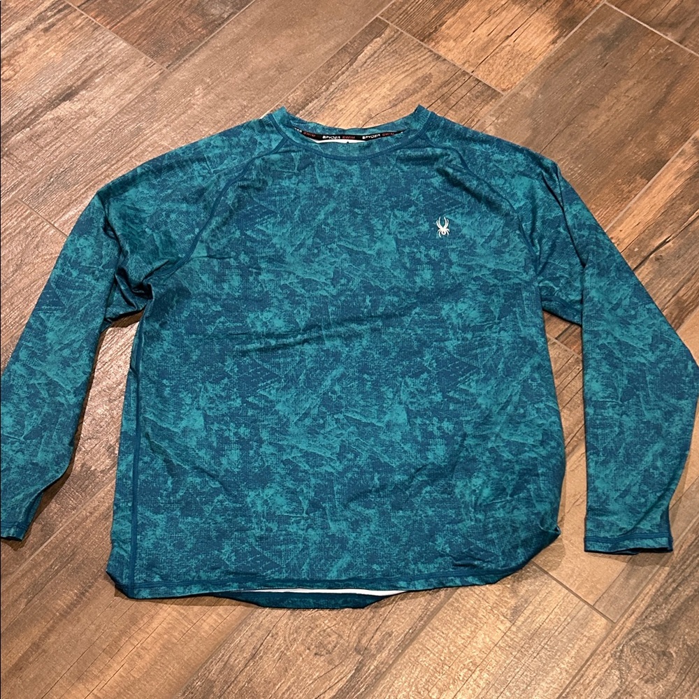 Spyder Teal Marbled Long Sleeve Crew
